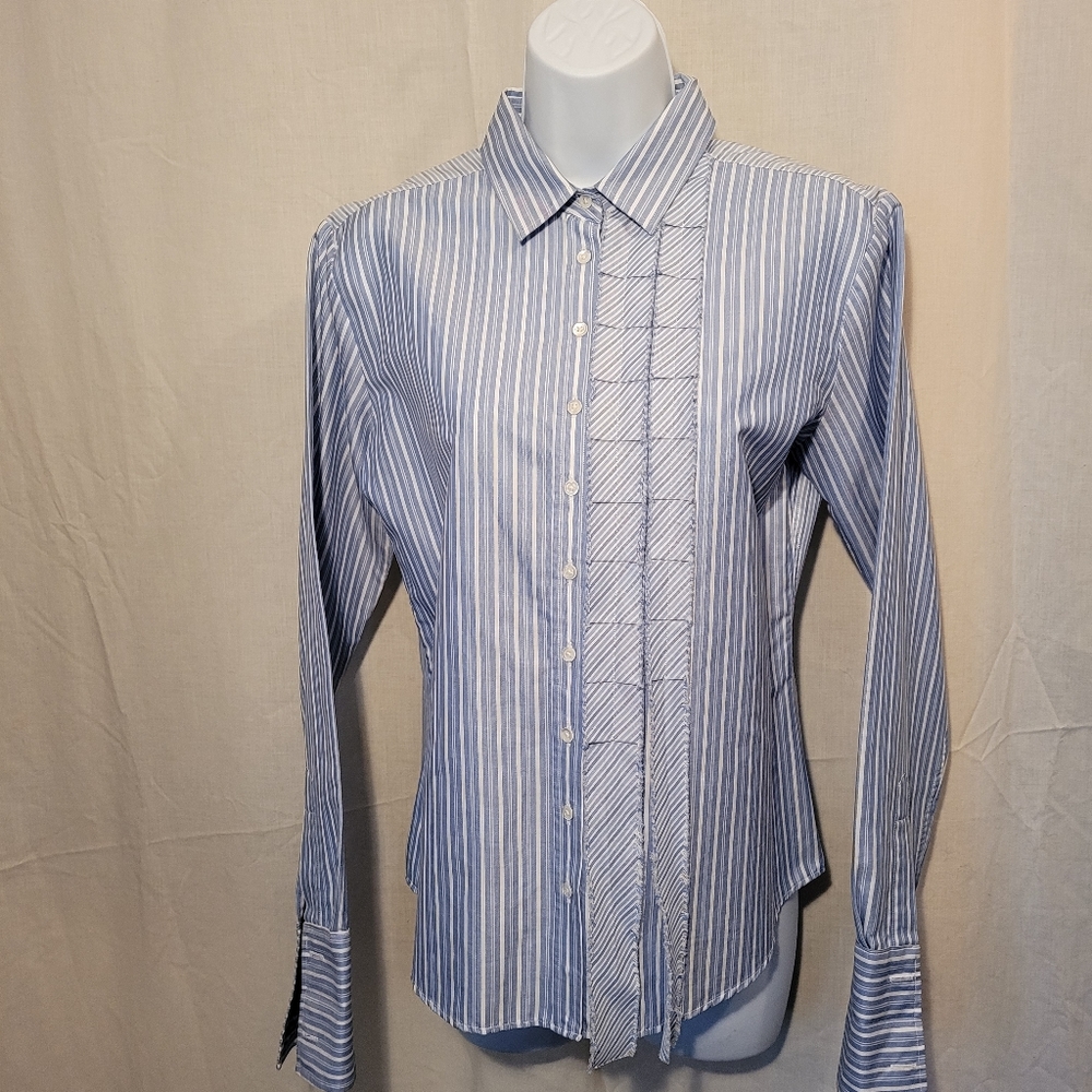 Alara Blue Striped Button Down Long Sleeve Shirt